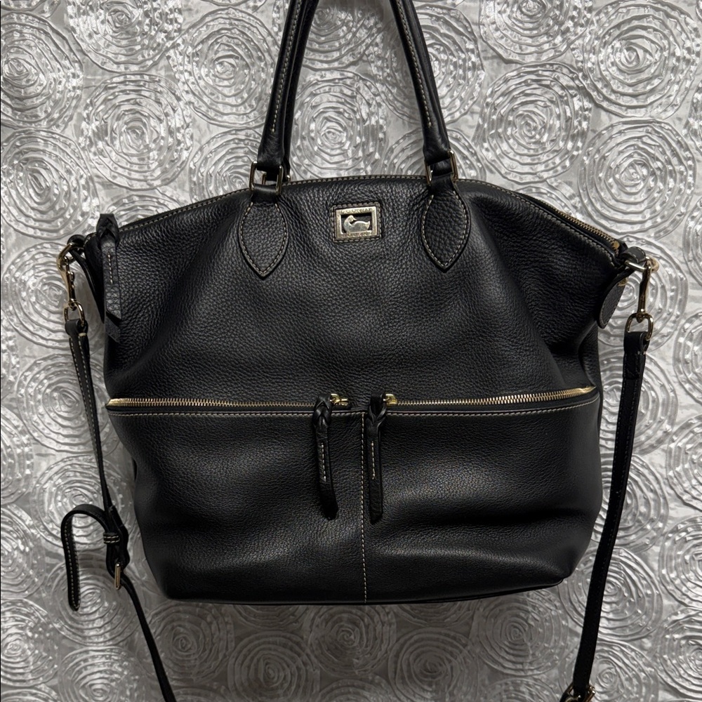 Dooney & Bourke Dillen Black Pebbled Leather  Convertible Bag with Gold Hardware